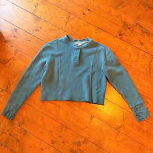 Athleta Girl Blue Waffle Knit Henley Pullover Crop Top